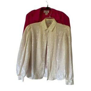 Vintage Jessica LTD Women’s Silk Polyester Blouses Pink Ivory Size 8